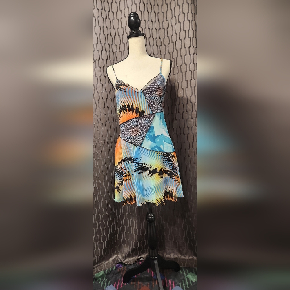 Forever 21 Patchwork Blue and Orange Mini Dress